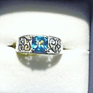 Paraiba Topaz ring in ornate 925 Sterling setting sz 7 1.25 cts